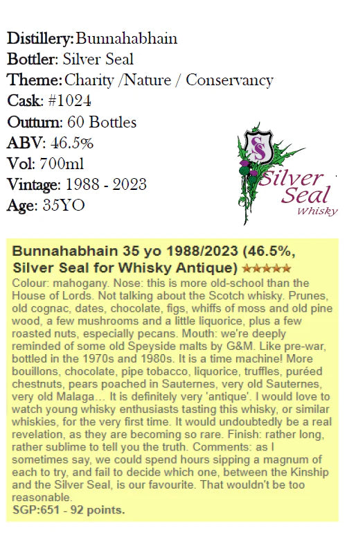 Bunnahabhain 1988 35 Years Single Malt Single Cask Scotch Whisky
